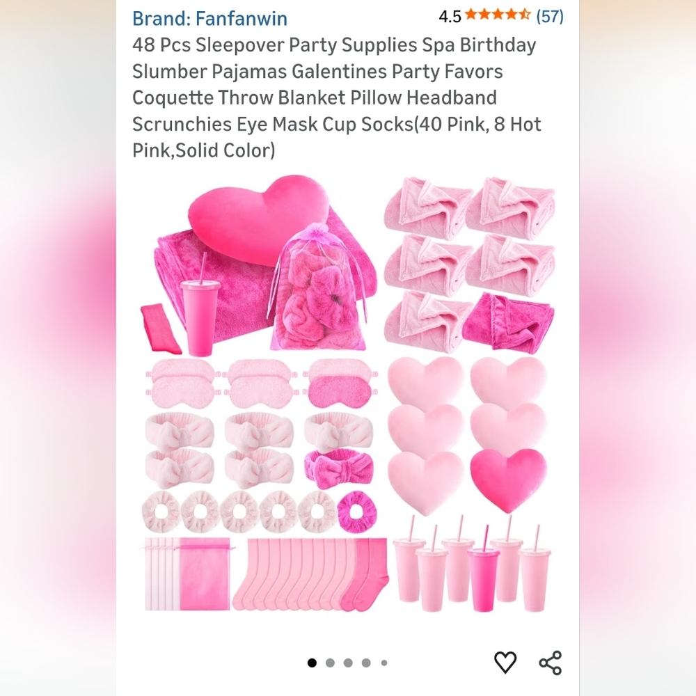 48-Piece Pink Sleepover Party Supplies Set. SET IS ALL LIGHT PINK!!